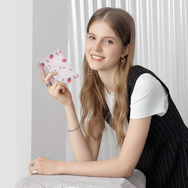 YAMEIZE Small Strawberry Wallet for Women Girls Cute Print Bow