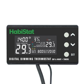 Habistat - Digital Dimming Thermostat - Day And Night Timer - Waterproof - 3 Metre Long Sensor - Adjustable Alarm - Perfect For Reptile Encourages - 600 Watt