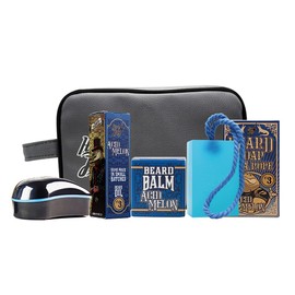 HEY JOE! Bearded Survival Kit Deluxe Nº 3 Acid Melon | Beard Care Set for Men High Quality [Beard Oil + Beard Balm + Solid Beard Soap + Beard Brush] - Gift Toiletry Bag Included