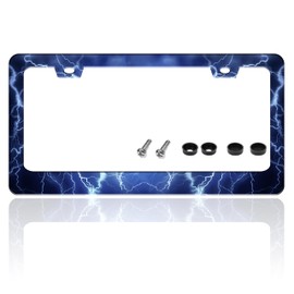 Blue Lightning License Plate Frame Funny Thunder License Plate Holder for Front or Rear Car Tags Reusable Durable Stainless Steel Car Decoration with Screws 6.3 X 12.2 Inch for Men Women