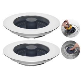 iFealClear 2 PCS 3-in-1 Kitchen Drain Stopper,Upgraded Kitchen Plug Strainer, Stainless-wrap Shell Replacement for Food Waste Catcher, Suitable for Sinks Hole 70mm-86mm,Depth > 22mm