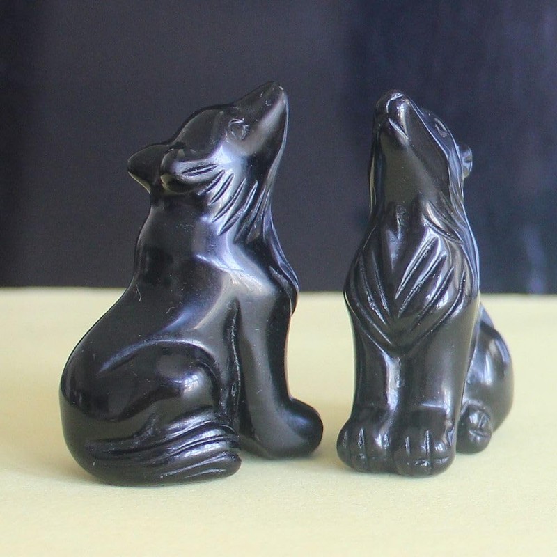 HLbshi Hand Carved Gemstone Crystal Wolf Figurine Animal Statue Carving