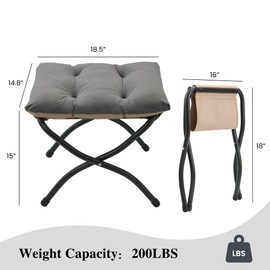 Mordchil HF 15"(H) Folding Ottoman, Foldable Footrest Stool, Portable Small Foot Stool for Couch, Collapsible Foot Rest Ottoman for Sofa, Accent Padded Ottomans for Living Room, Bedroom, Dark Grey