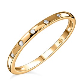 TJC White Diamond Button Band Ring for Women Size Q with Flush Setting in 14ct Gold Plated 925 Sterling Silver April Birthstone Metal Wt. 1.18 Grams