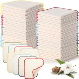Mixweer 48 Pcs Flannel Cloth Baby Wipes Reusable Baby Diapers Wipes Washable Natural Unbleached Baby Face Wipes Soft and Sturdy Cloth Wipes 8 Colors Outer Stitching 8 x 8 Inches