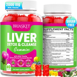 Liver Detox Cleanse & Repair Gummies, 2000 mg Milk Thistle Supplement with Glutathione, Dandelion Root, Turmeric & Artichoke, 23-in-1 Herbal Formula for Liver Health, Sugar-Free, Vegan, 60 Gummies