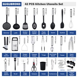 42 PCS Silicone Cooking Utensils Set – Heat Resistant Cooking Utensils with Stainless Steel Handles, Nonstick Silicone Kitchen Tools Set, BPA-Free Kitchen Gadgets for Cooking & Baking