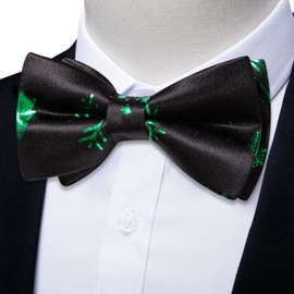 DiBanGu Mens Christmas Pre-tied Bowtie Festive Pattern Bowtie Pocket Square Cufflinks Set Xmas Holiday Bow tie with Gift Box, Black and Green