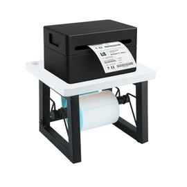 Label Holder for Rolls and Fan-fold Labels, Wooden Thermal Label Roll Holder for Desktop Small Printer, Thermal Shipping Label Printer Stand for Home, Office, Garage Business (White)