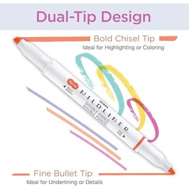 Zebra Pen Mildliner - Resaltador de doble extremo, con puntas anchas y finas, colores variados, paquete de 15 unidades