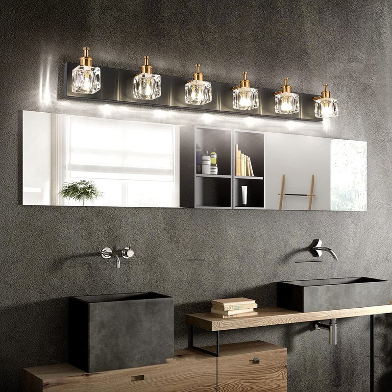 PRESDE Vanity Lights 6 Lights Modern Crystal Bathroom Lights Fixtures