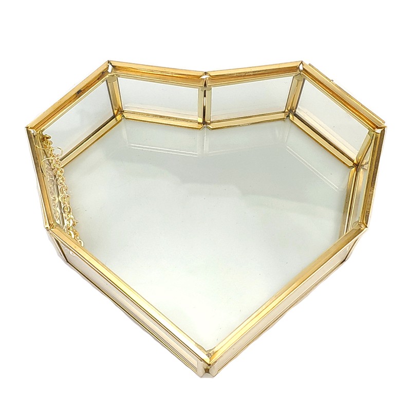 Flip Love Heart Shaped Geometric Glass Jewelry Box Glass Ring