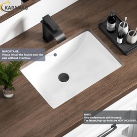 KARAMAG Durable Rectangle Undermount Sink Vitreous Ceramic Lavatory Vanity Bathroom Restroom Sink Pure White (18.3"X13.0")
