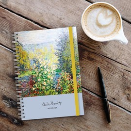 A5 Spiral Bound Journal Notebook- Claude Monet - Flowers in the Garden on Montgeron- Cover Design, 120 Ruled Pages, Double Pocket Page & Elastic Page Divider (Flower Pond Monet)
