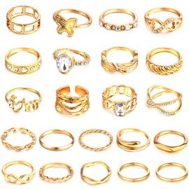 CHICUTIE Gold Knuckle Rings Set For Women Stackable Joint Finger Midi Rings Dainty Cubic Crystal Zirconia Hollow Twist Cute Pack Jewelry Gift