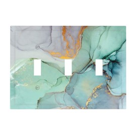 Mint Gold Marble Light Switch Cover Triple Toggle Decorative 3 Gang Wall Plate Electrical Faceplate Home Switchplate for Green Marble Abstract Crystal Pretty Bathroom Family Bedroom Home Decor Green