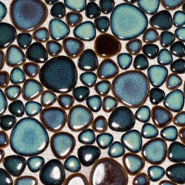 Hominter Artisan Pebble Mosaic Tile Sheet Irregular Blue Green Stone-Look Waterproof Ceramic Shower Floor & Wall Tiles, Kitchen Bath Backsplash and Pool Tiles(5 Square Feet)