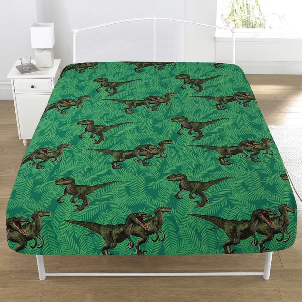 KidCollection Jurassic Predators Single Panel Duvet Cover Bed Set - T Rex, Raptors (Single Fitted Sheet)