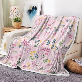 Pink Throw Blanket for Couch, Wildflowers Botanical Floral Throw Blanket, Soft Plush Cozy Blanket for Sofa Chair Bed Living Room, 50x60 inch