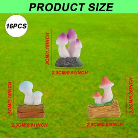 Tinoaly 16pcs Mini Resin Mushrooms, 8 Styles Tiny Mushroom Statue Miniature Figurines Small Ornament Home Dollhouse Fairy Garden Outdoor Micro Landscape DIY Crafts Decorations and Gifts