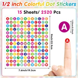 15 Sheets Small Vinyl Letters Stickers 1/2 inch, Round Mini Letter and Number Stickers Colorful, Cute Tiny Alphabet Dot Stickers Waterproof for Water Bottles Scrapbooking DIY Crafts Kids
