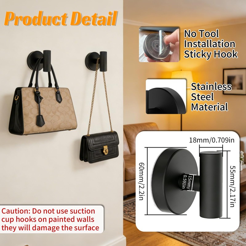Suction Cup Hooks,10LB Max Capacity Adhesive Hooks,only for Smooth Surface