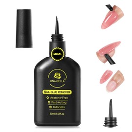 UNA GELLA Press On Nail Glue Remover Built-in-crowbar 30ML Acetone-Free Gentle Soak Off Gel Nail Glue Polish Remover for Nail Tip Adhesive Glue Easily Home DIY Not for U/V Nail Polish