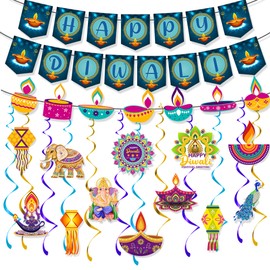 Buscando Diwali Decorations Happy Diwali Banner Hanging Swirls Decorations for Home Festival of Lights Party Home Decor Deepavali Hanging Garland Indian Pooja Puja Wall Ceiling Decorations Indoor