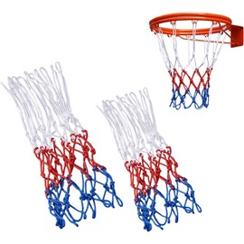 2 Pack Heavy Duty Basketball Nets, Basketball Hoop Outdoor Red White Blue Bold Polyester Braided Rope, Basketball Ring Net Suitable for Home, School, Park, Recreational Center or any Basketball Courts