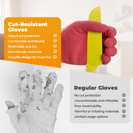 Plusawa 2 Pairs Kids Gardening Gloves for Age 3-12, Breathable Knitted Liner, Cut Resistant Gloves, Natural Latex Rubber Coated Palm for DIY, Outdoor-L