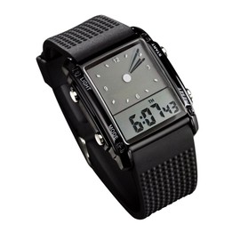 FANMIS Men's Waterproof Rectangle Dial Analog Digital Wrist Watch with Five LED Backlight Color Black