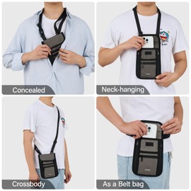 Hanke Passport Holder for Travel, Neck Wallet Travel Pouch for Women and Men, Lightweight Easy to Conceal (Dark Grey)