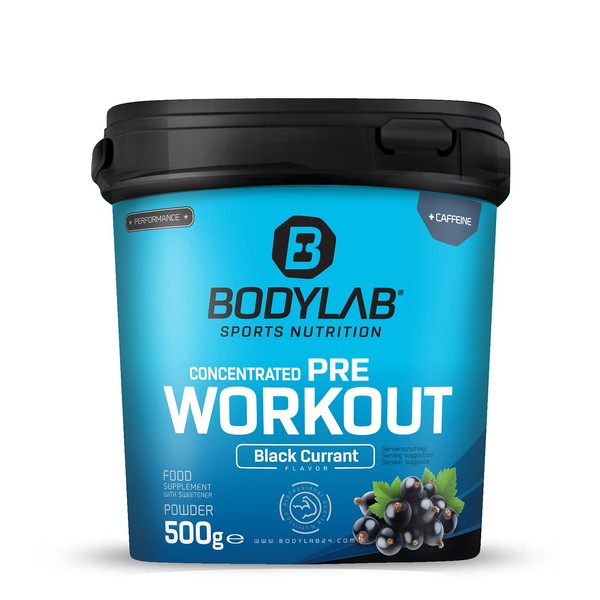 Bodylab24 Concentrated Pre-Workout Booster Blackcurrant 500 g, Energy Booster with Creatine, Beta-Alanine, Arginine, Niacin and Caffeine in Optimal Ratio for More Power in Training