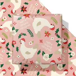 Vnaaem Chicken Christmas Wrapping Paper for Girls Kids - Funny Gift Wrap with Merry Clucking Christmas Words Design for Winter Holiday Party - 20 X 28 Inches 6 Folded Sheets