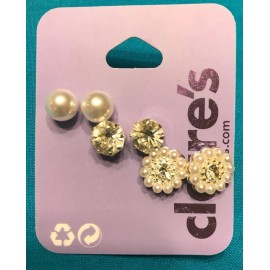 Claire's Three Pairs Claire's Faux Pearl Silver Rhinestone Stud Round Pearl Stud Earrings
