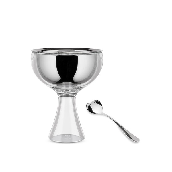 Alessi Big Love AMMI01S I - Set Composed of One Ice Cream Bowl and One Ice Cream Spoon, in 18/10 Stainless Steel Mirror Polished and Thermoplastic Resin, Ice Colour