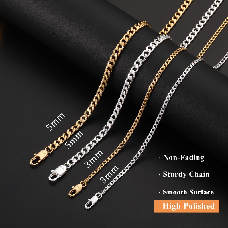 Esrael Mens Silver Chain Necklace For Men 3mm Silver Mens