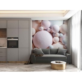 Myphotostation Abstract Removable Peel and Stick Wallpaper Abstract 3D Spheres Pink Blue Bubbles Pastel Balloons Background 60W x 40H Inches