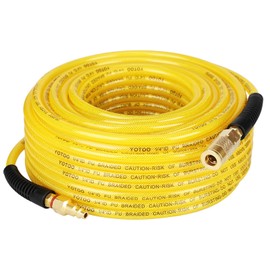 YOTOO Reinforced Polyurethane Air Hose 1/4" Inner Diameter by 100' Long, Flexible, Heavy Duty Air Compressor Hose with Bend Restrictor, 1/4" Swivel Industrial Quick Coupler and Plug, Yellow