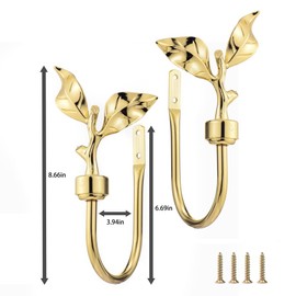 SUQ I OME 1 Pair of Leaf Shaped Curtain Holdbacks Metal Curtain Side Holders for Wall, Antique Brass Curtain Tieback Hook Pull Backs for Drapes Window Home Decoration,Golden