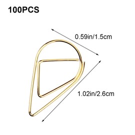 Paper Clips,100 Pcs Gold Paper Clips Small Paperclips Metal Water Drop Paper Clip Little Teardrop Paperclip for for Office School,Home Document Paper, Poster, Photo