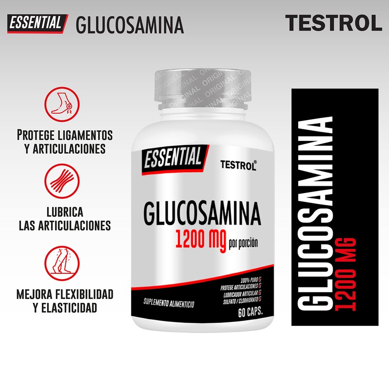 TESTROL. Glucosamina Essential 1200 mg Flexibilidad, Salud Articular y Ligamentos.
