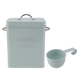 Metal Laundry Room Container with Dual Side Handles with Spoon Lid Farmhouse Laundry Powder Container for Washing Powder Rice Dog Food Light Green