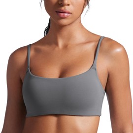 CRZ YOGA Butterbreeze Scoop Neck Sports Bras for Women - Spaghetti Straps Wireless Workout Padded Gym Cami Top Lava Smoke Grey X-Large