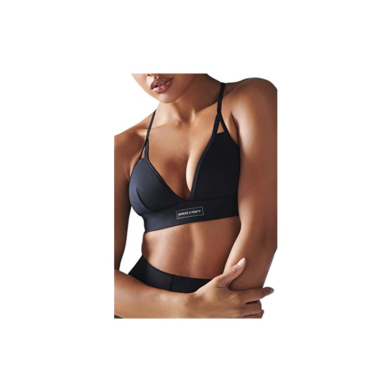 Savage X Fenty Womens Spotlight Low-Impact Sports Bra, Black Caviar,