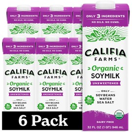 Califia Farms - Organic Soy Milk, 32 oz (6 pack), Dairy Free, Vegan, Plant Based, Vegan, Gluten Free, Non GMO, USDA Organic