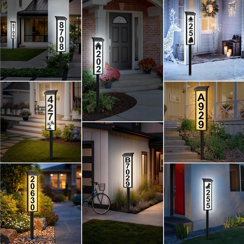 ASOMST Solar Address Sign, Lighted House Number Waterproof, 3-Color LED