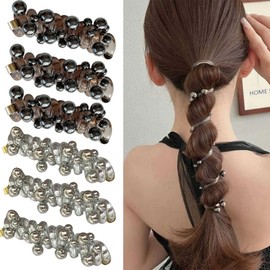 Pearl Braided Telephone Scrunchies Spiral Hair Ties Silver Curry Stretchy Ponytail Bubble Braid Hair Braid Phone Cord Hair Rope Accessories for Women(6pcs)