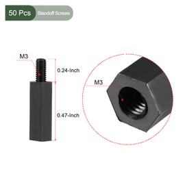 YOKIVE Pack of 50 M3 Standoff Screws Nylon Hexagonal PCB Spacers with High Insulation Effect Hold Height Uniform Large for Motherboard (Black 12 mm + 6 mm)