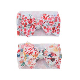 Koolgil Baby Girl's 8'' Soft Large Bowknot Nylon Printing Headband Toddler Hairband Set of 2 (2- Flowers 1, One Size)